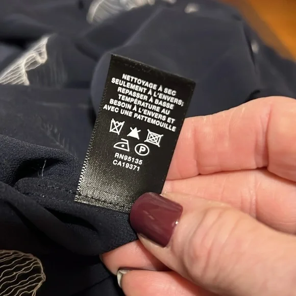 Lafayette 148 New York Kyrie Navy Sheer Silk Georgette Shirt Small